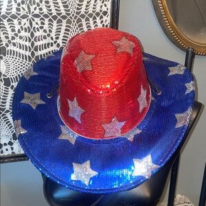 Source Unknown Red and Blue Sequin Star Cowboy Hat